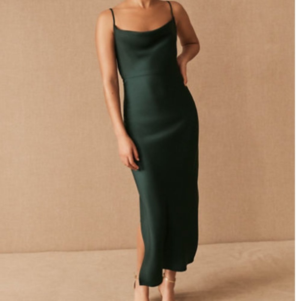 BHLDN Cali Satin Charmeuse Midi Dress Dark Emerald Size 0